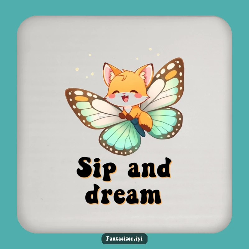 Funny Fox Cub Butterfly Coaster: Dream Protection, Adorable & Humorous Drink Gift