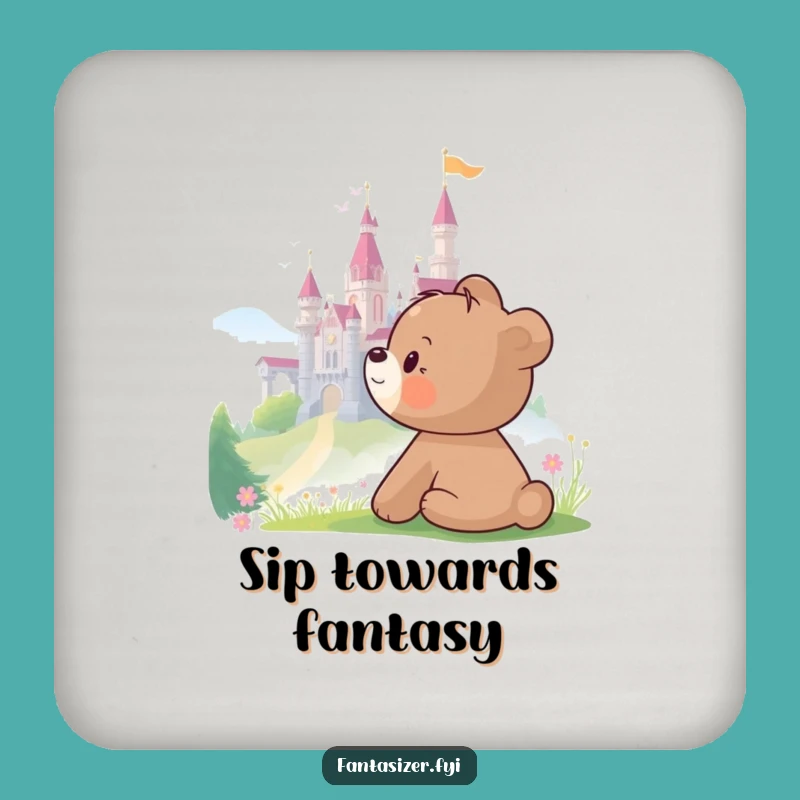 Funny Bear Castle Coaster Set - Humorous Table Protection for Dreamers