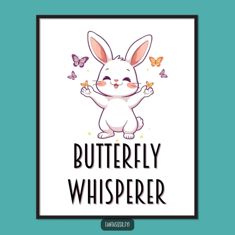 Funny Rabbit Magic Poster: Art of a Butterfly Conjurer, Charming Whimsical Wall Decor Gift