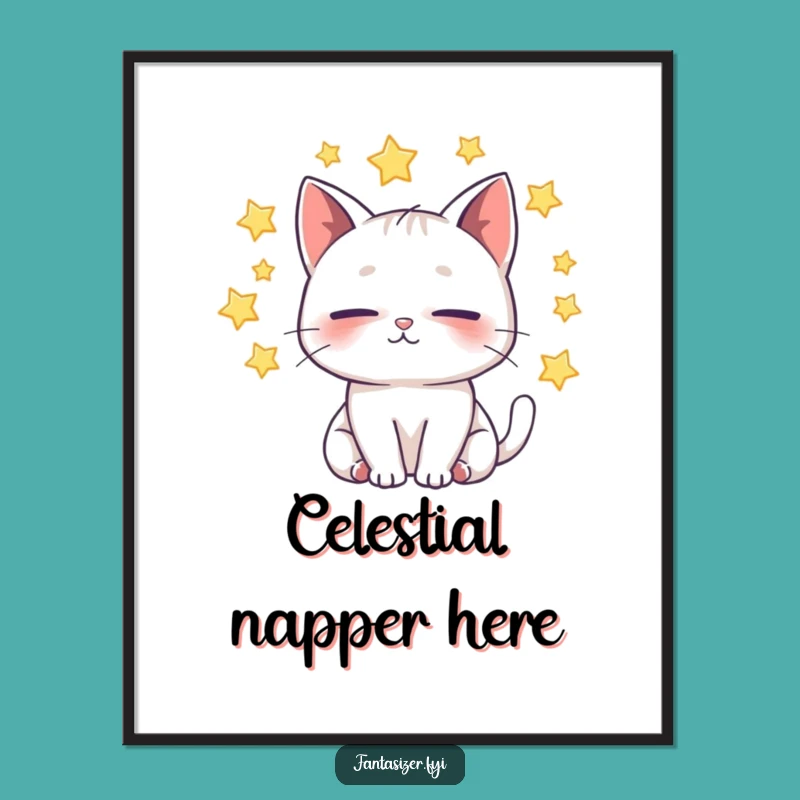 Funny Whimsical Cat Dream Poster: Vivid Starry Night Wall Art Gift