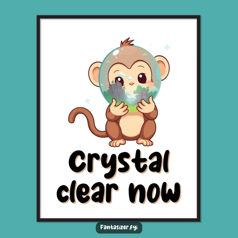 Funny Monkey Crystal Ball Poster: Enchanting Wall Art, Hilarious Mystical Decor Gift