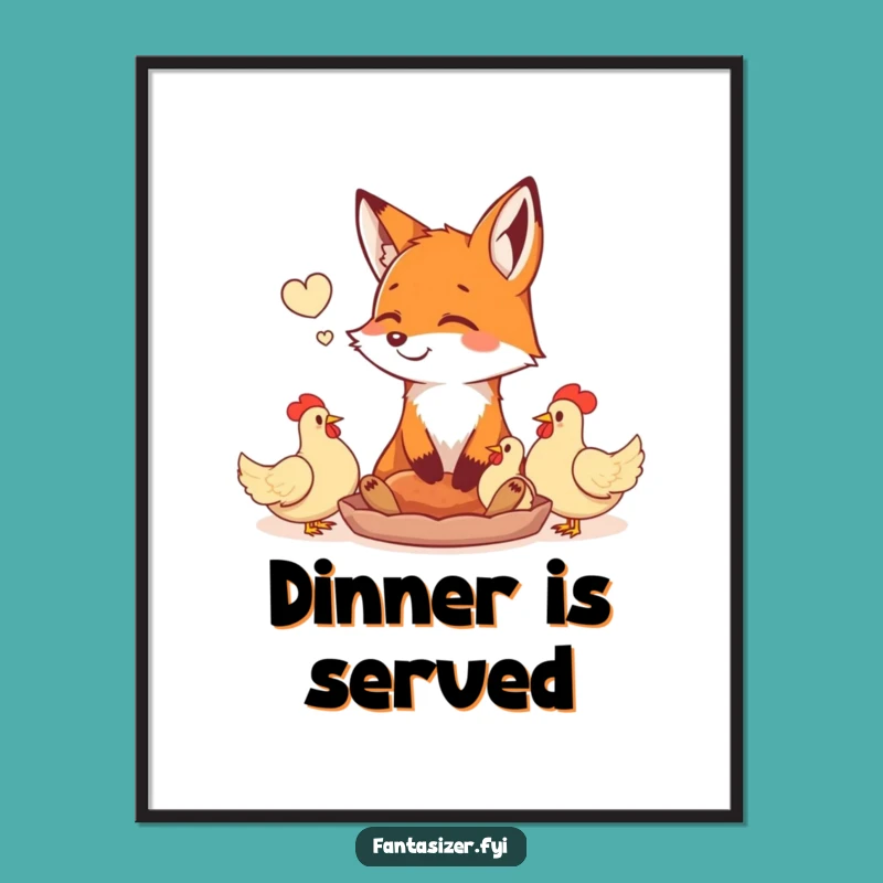 Funny Fox Poster: Daydreaming of Chickens Art, Humorous Decor