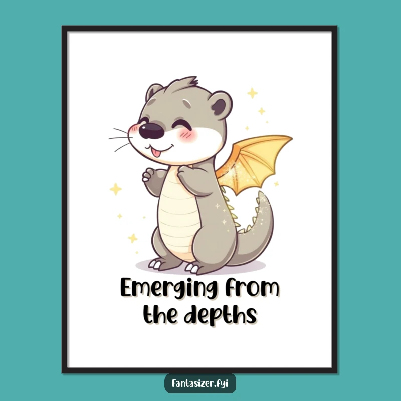 Funny Otter Dragon Poster: Shimmering Transformation Art, Fantasy Decor Gift