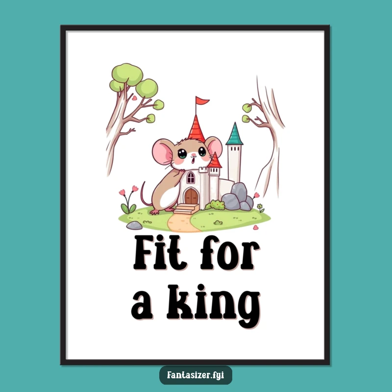 Funny Surprised Mouse Castle Poster: Tiny Discovery Wall Art Gift