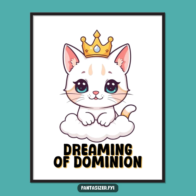 Funny Cat King Poster: Cloud Kingdom Dreams Art, Royal Feline Decor Gift