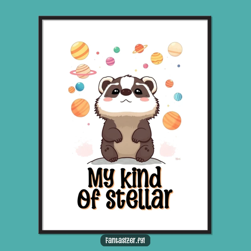 Funny Celestial Badger Poster: Whimsical Planet Art Print for Dreamers Gift