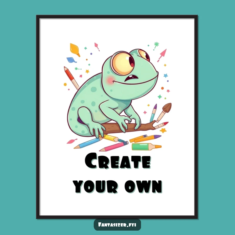 Funny Chameleon Art World Poster - Vibrant Wall Decor