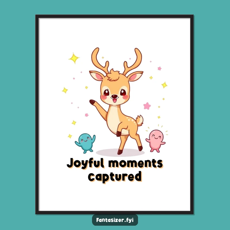 Funny Dancing Deer Poster: Whimsical Sparkle Creature Wall Art Gift