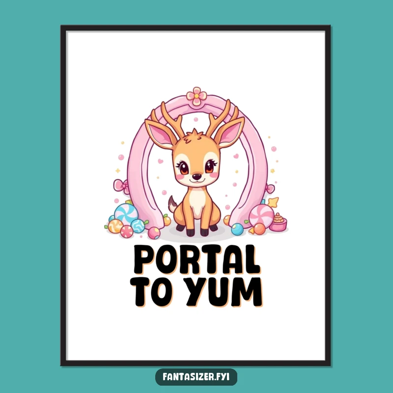 Funny Deer Candy Portal Poster - Whimsical Sweet Dream Art