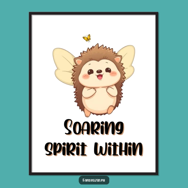 Funny Hedgehog Wings Poster: Delighted Dreamer Art, Butterfly Fantasy Decor