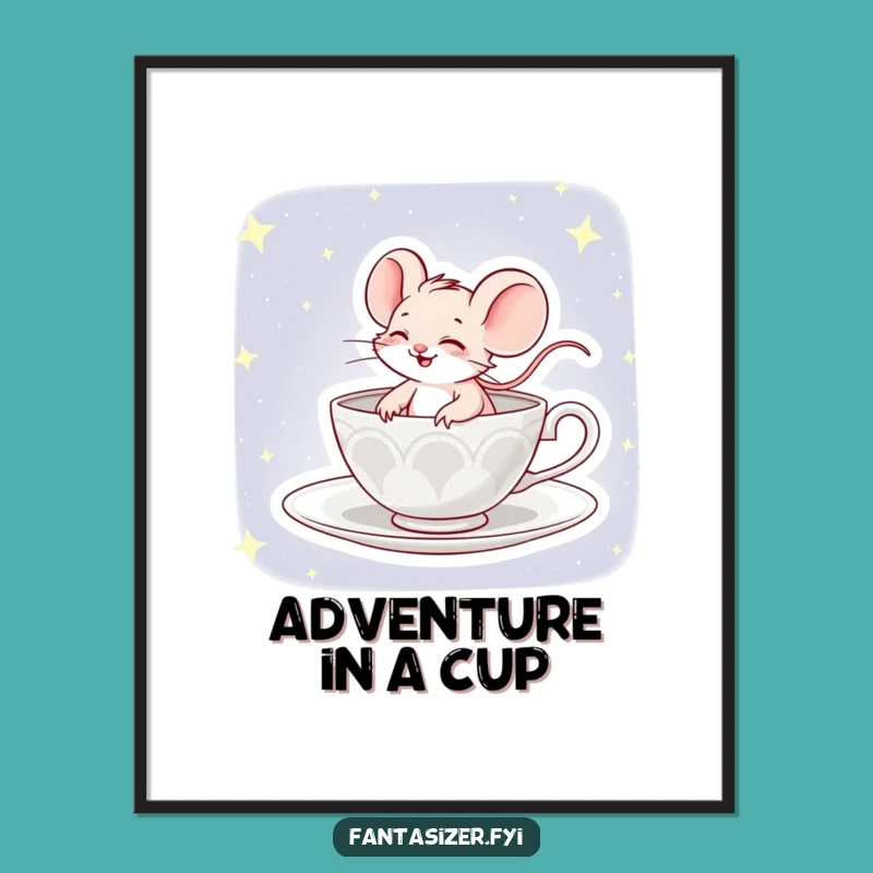 Funny Mouse Teacup Sky Poster: Hilarious Cosmic Art Gift!