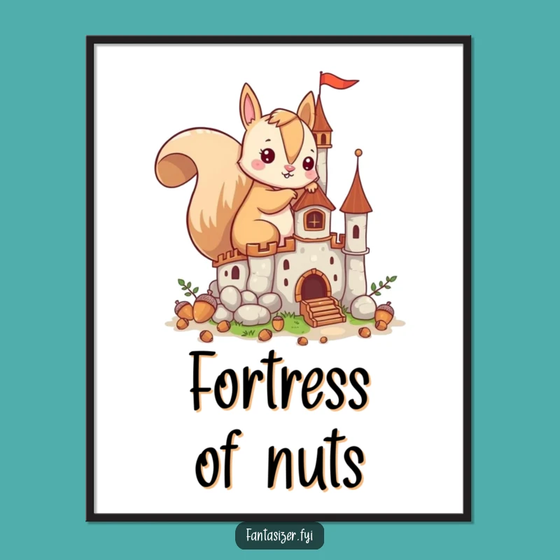 Funny Squirrel Castle Poster: Imaginative Acorn Art Print Gift