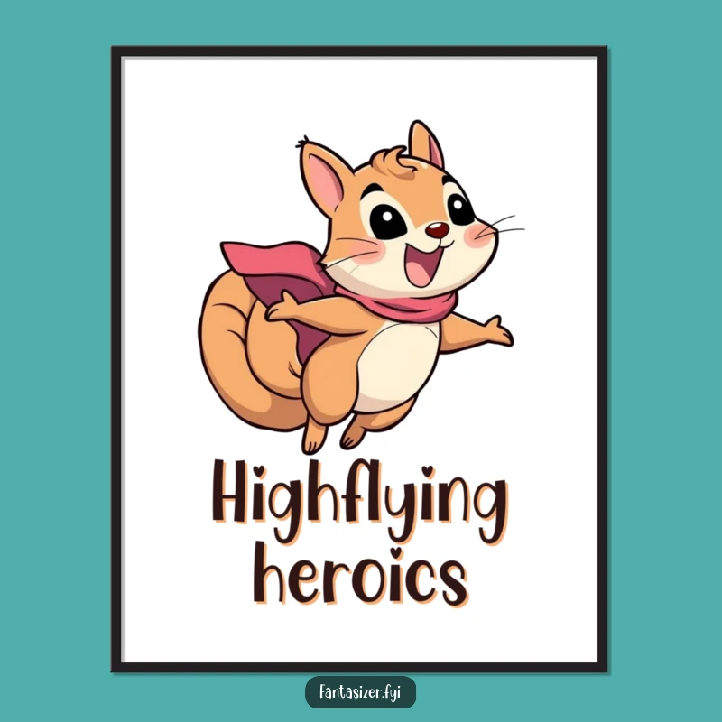 Funny Squirrel Superhero Poster: High-Flying Art for Your Walls