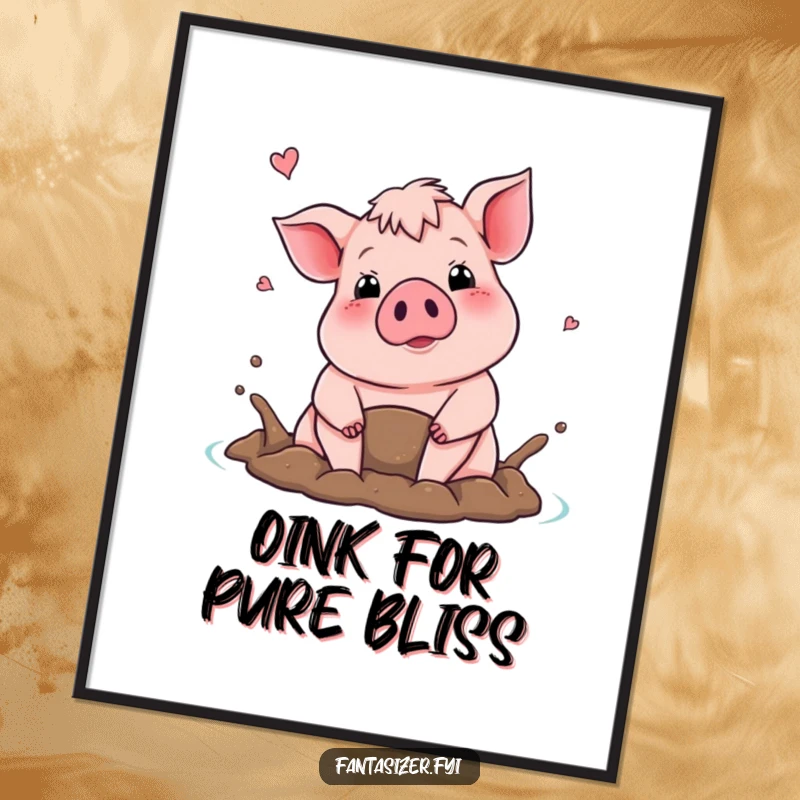 Funny poster of a proud pig fantasizing about a mud bath, bringing farmyard joy and humor to any space.