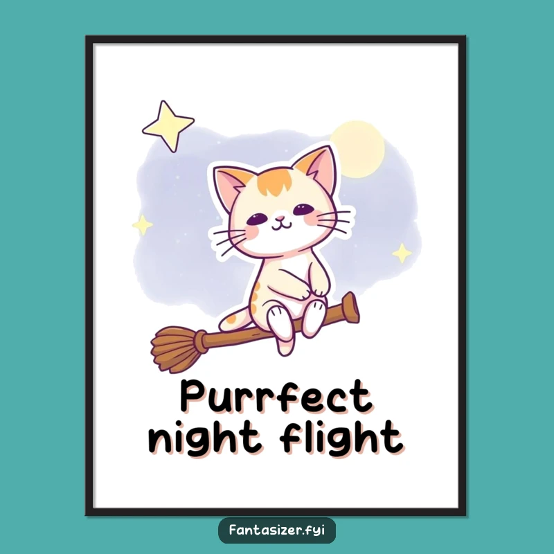 Funny Night Sky Cat Poster - Whimsical Wall Art, Hilarious Magical Decor
