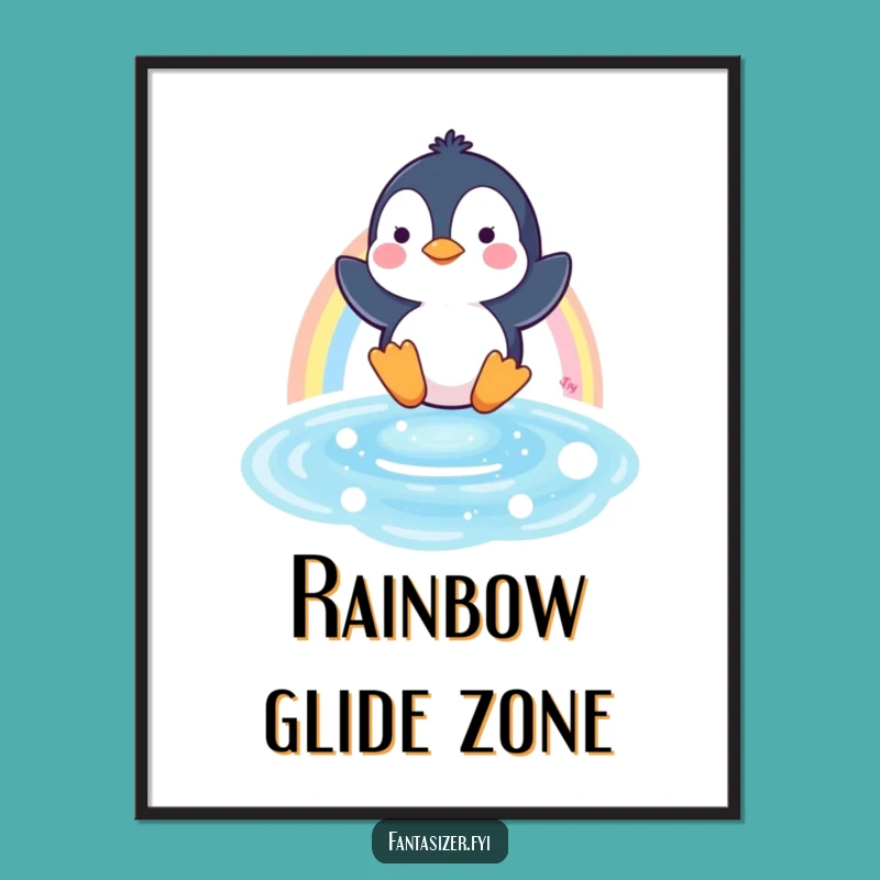 Funny Penguin Rainbow Poster - Whimsical Arctic Art Print Gift