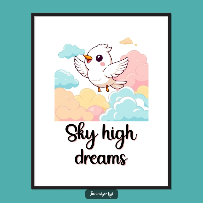 Funny Bird Soaring Poster: Vibrant Cloud Art for a Cheerful Funny Gift
