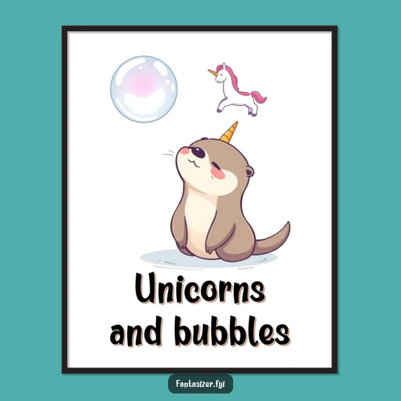 Funny Otter Bubble Unicorn Poster: Whimsical Wall Art Gift