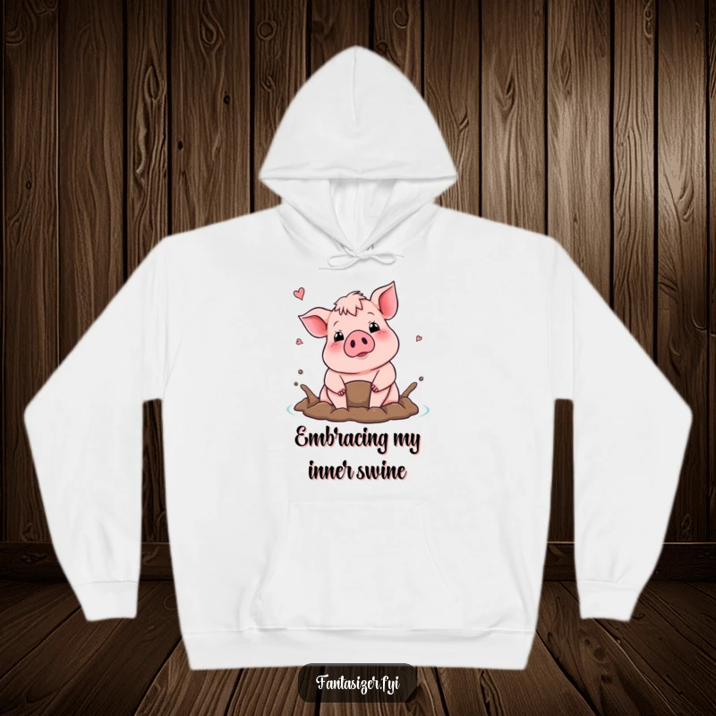 Funny hoodie featuring a proud pig imagining a mud bath, perfect for cozy, happy, and humorous moments.