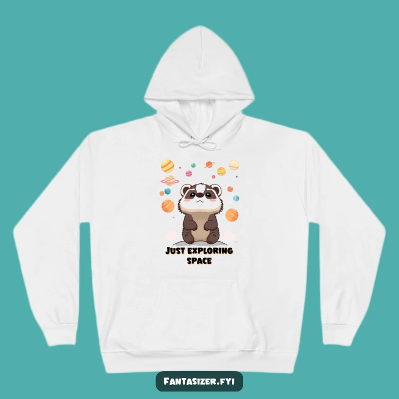 Cozy Funny Badger Planet Hoodie: Whimsical Stargazer Gift for Warmth and Laughs