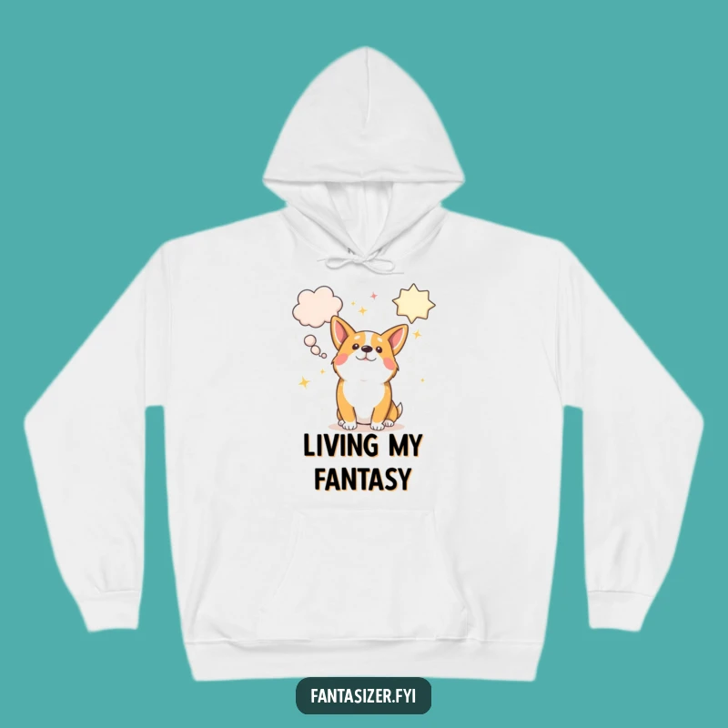 Cozy Funny Corgi Dreamer Hoodie - Warm Fantasy & Humor Gift