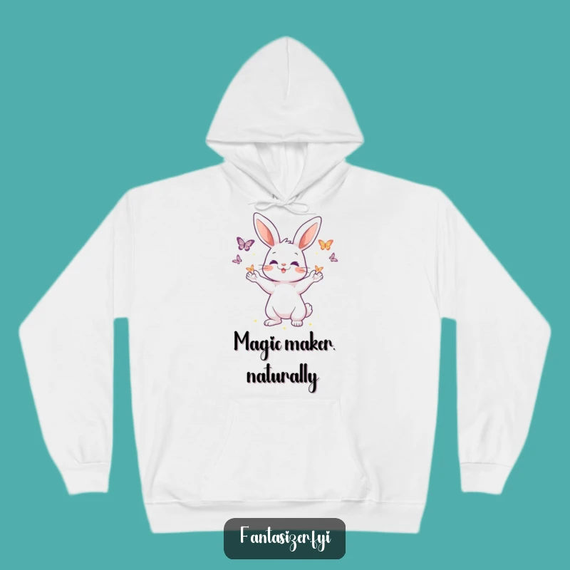 Cozy Funny Rabbit Magic Hoodie: Warm Pullover for Dreamers, Butterfly Conjurer Design, Great Gift