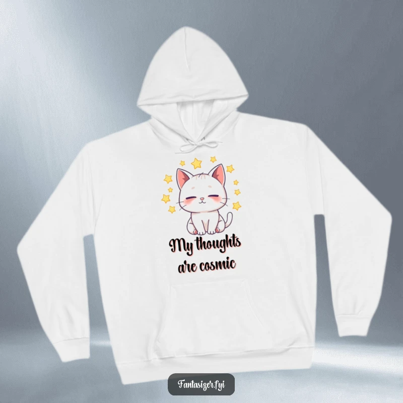 Funny Cat Hoodie: A whimsical cat naps soundly, enveloped by a universe of stars and cosmic dreams, offering ultimate comfort and style.