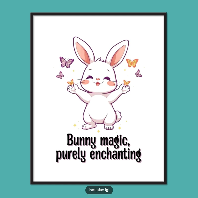 Free Printable Wall Art: Rabbit Conjures Butterflies, Funny Downloadable Art