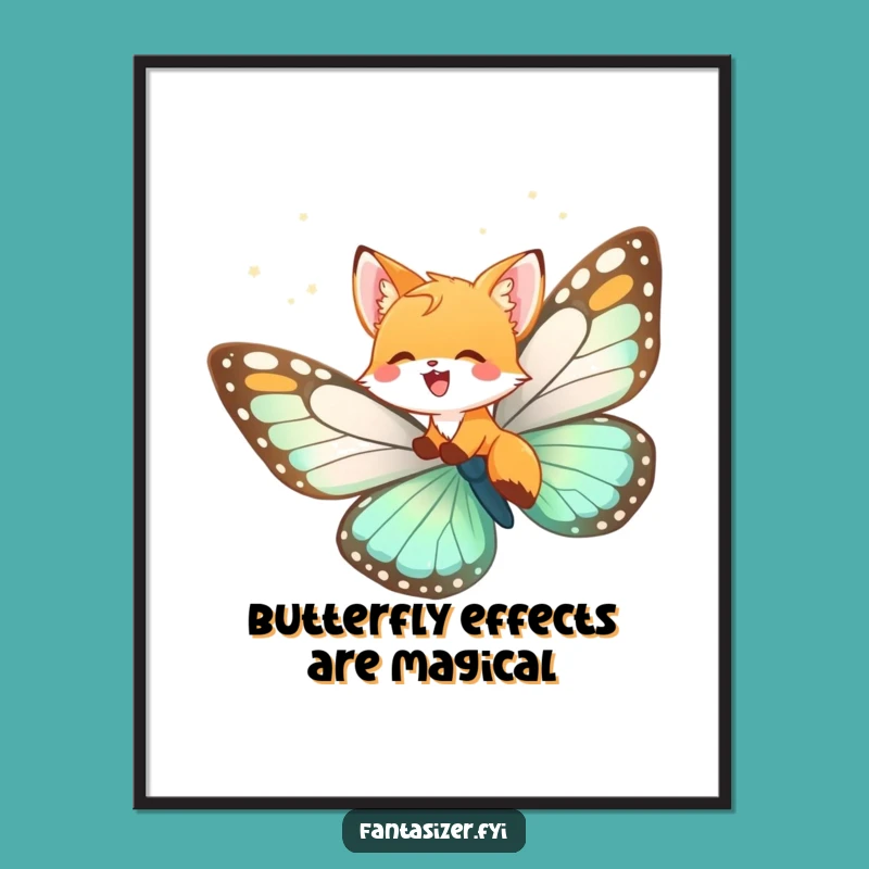 Free Printable Funny Fox Cub Butterfly Wall Art - DIY Downloadable Decor