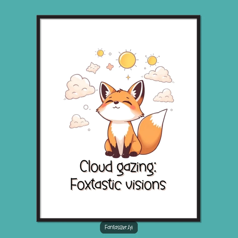 Free Printable Wall Art: Joyful Fox Cloud Gazing - Funny Downloadable Art & DIY Gift!