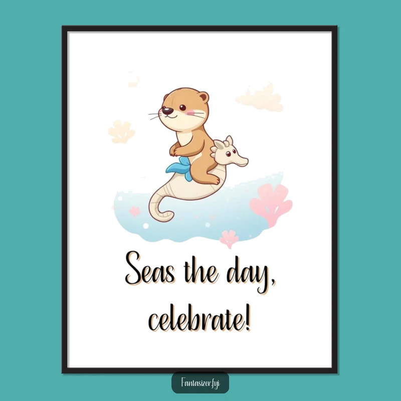 Free Printable Dreamy Otter Seahorse Ocean Wall Art - Funny Downloadable Gift