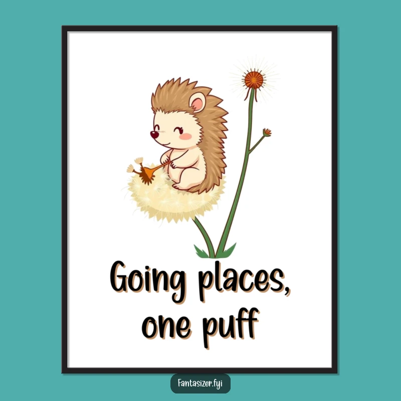 Free Printable Wall Art: Hedgehog Dandelion Ride, Humorous Downloadable Decor Gift