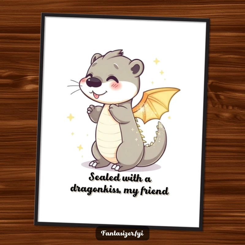 Funny Free Printable Wall Art: Otter smoothly transforms into a sparkling, shimmering dragon, a display of mythical wonder.