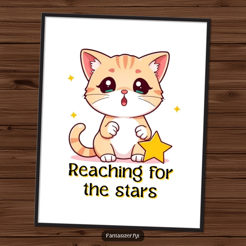 Free Printable Wall Art: A surprised cat looking at a glowing star that has fallen into its paw, creating a whimsical and magical piece.
