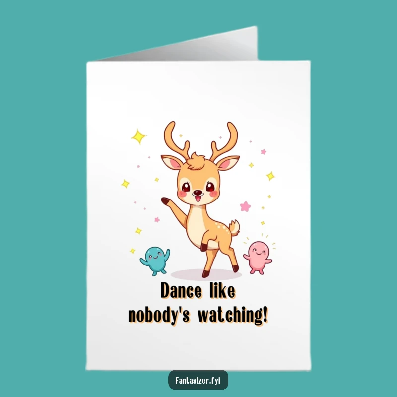 Free Printable Birthday Card: Whimsical Deer Dancing Fun Downloadable Gift