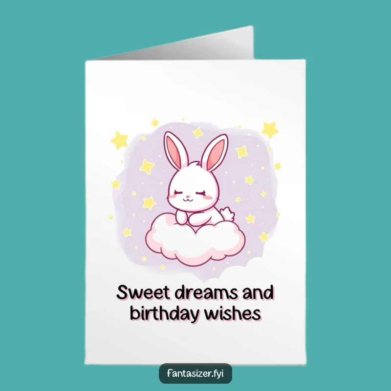 Dreamy Rabbit Birthday Card Free Printable: Starry Cloud Wishes, Downloadable, Print at Home