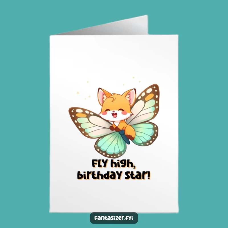 Free Printable Fox Cub Butterfly Birthday Card - Dreamy DIY Downloadable