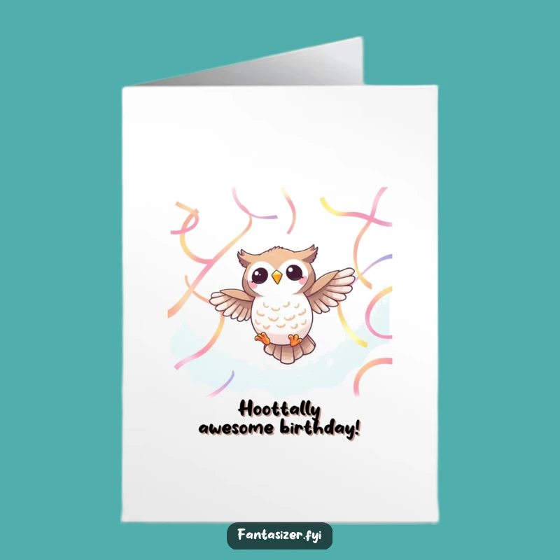 Free Printable Birthday Card: Cheerful Owl Flies - Funny Downloadable Gift!