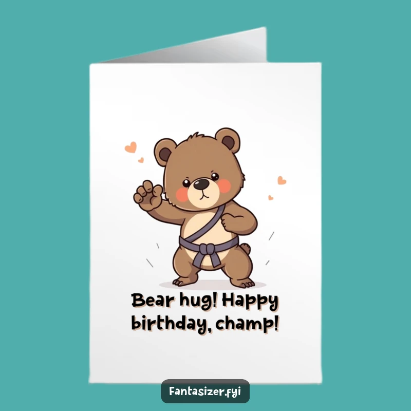 Free Printable Birthday Card: Funny Bear Cub Martial Arts Dream - Downloadable Gift