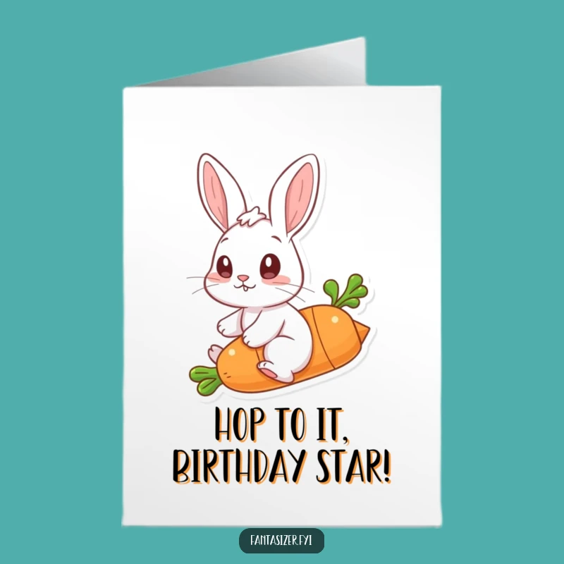 Free Printable Birthday Card: Funny Rabbit Riding Carrot Spaceship Downloadable Gift