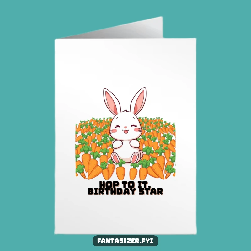 Free Printable Birthday Card: Happy Rabbit & Carrots - Funny Downloadable Gift