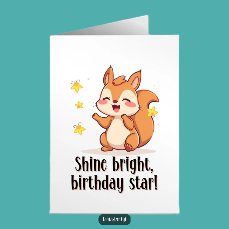 Free Printable Birthday Card: Squirrel & Fireflies, Funny Downloadable Nighttime Gift
