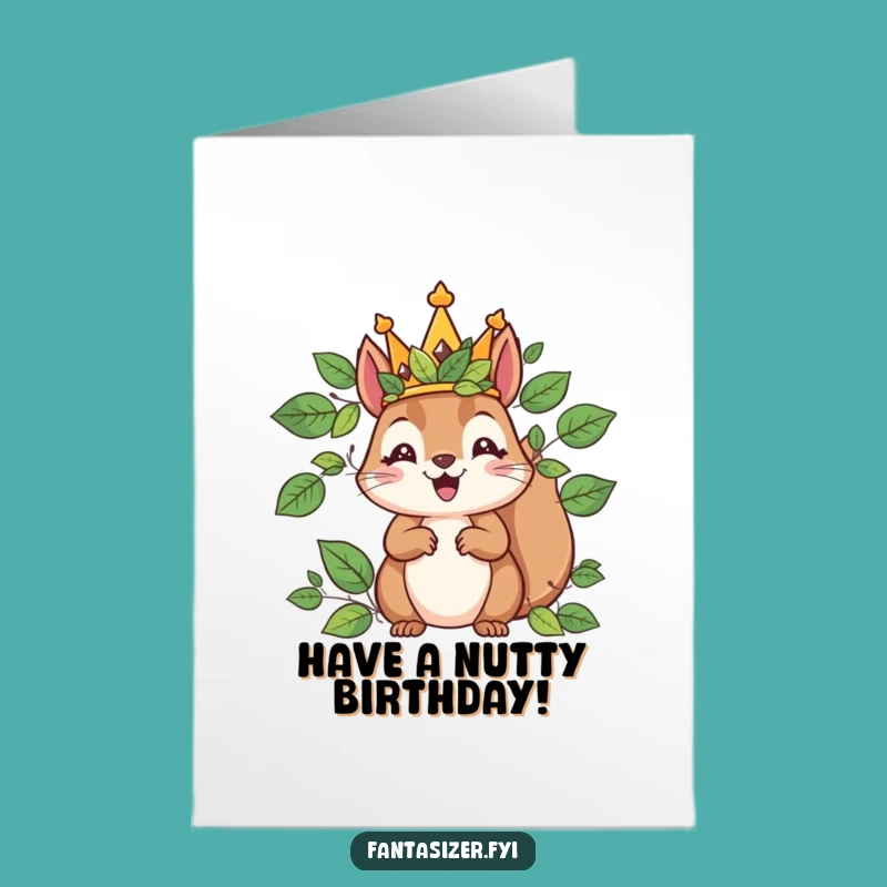 Free Printable Birthday Card: Squirrel King's Leaf Crown Birthday Downloadable Gift