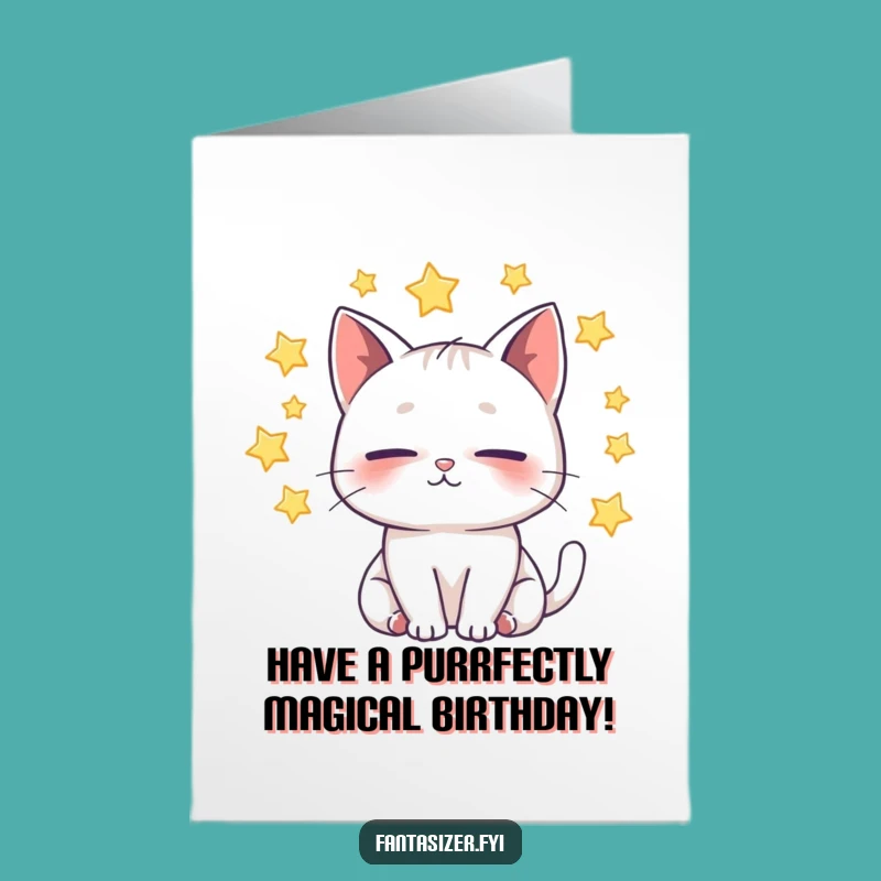 Free Printable Birthday Card: Whimsical Cat Dreaming of Stars!