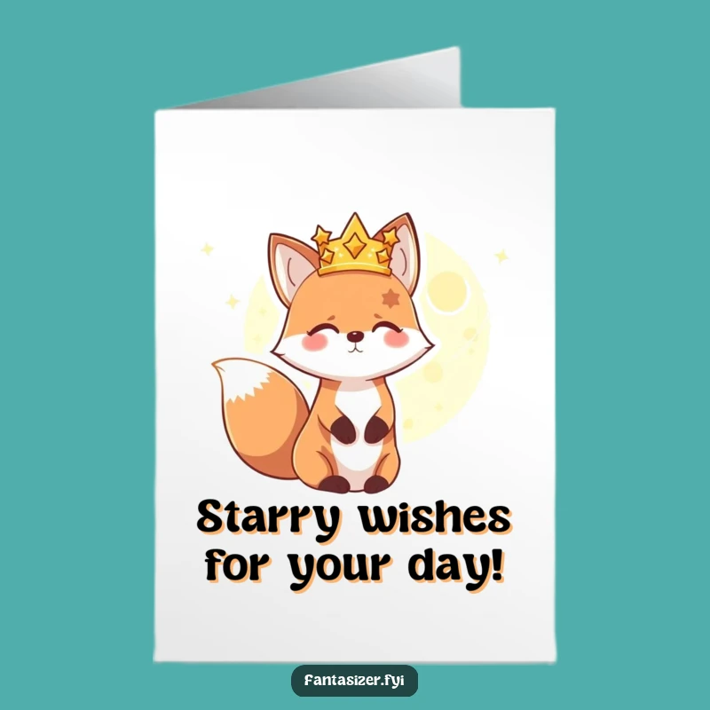 Free Printable Funny Birthday Card: Star Crown Fox & Planet, Humorous Downloadable Gift
