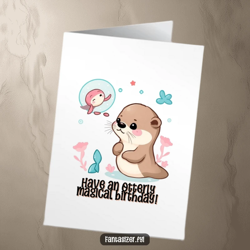 Funny Free Printable Birthday Card: Curious otter dreaming of swimming alongside graceful mermaids in the ocean, a DIY whimsical gift.