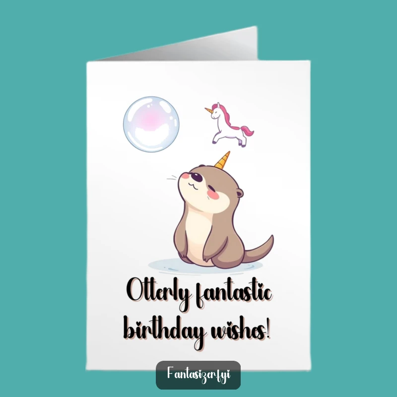 Free Printable Birthday Card: Funny Otter Dreams of Unicorn Bubbles Downloadable Gift