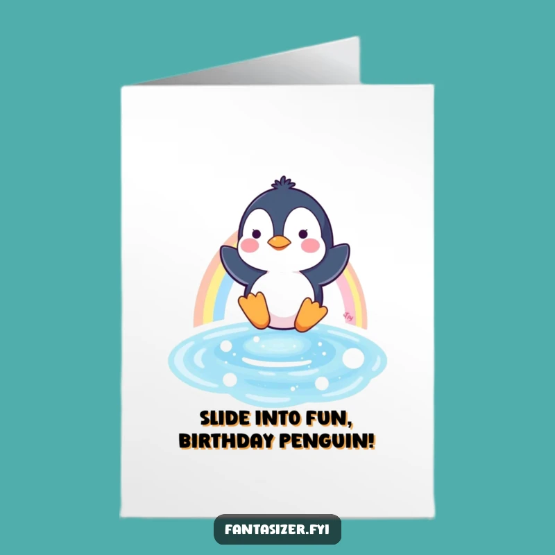 Free Printable Penguin Rainbow Slide Birthday Card - Funny Downloadable Gift