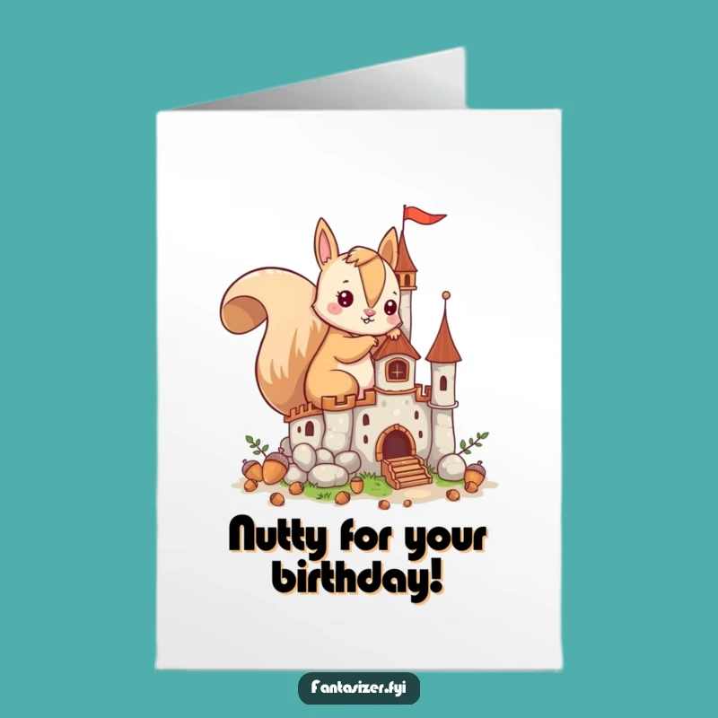 Squirrel Castle Birthday Card Free Printable: Acorn Wishes, Downloadable, Print at Home