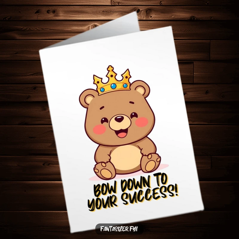 Funny Free Printable Congratulations Card: A bear king in a crown holds a scepter, celebrating your triumphant achievement with royal humor.